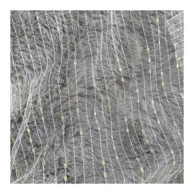 China Breathable Striped nylon gold thread mesh cloth Clothing Fabric Manufactures Wholesale Textile Raw Material Trim Nylon Lace Fabric for sale