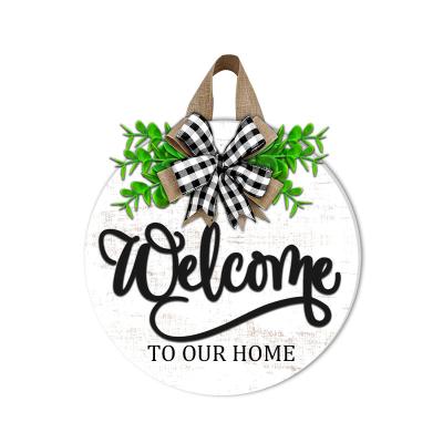 China Round Antique Imitation Welcome Sign with Buffalo Plaid Ribbon - Welcome Sign for Front Door for sale