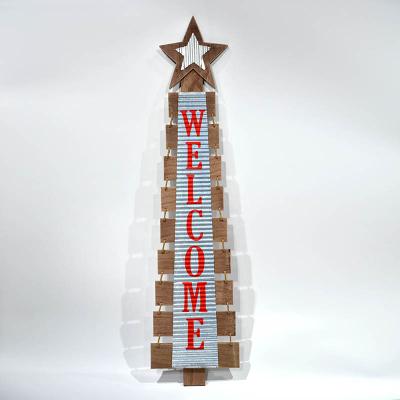 China Solid Wood Welcome Sign And Hot Sale Wooden Christmas Tree Art For Outdoor House Decoration for sale