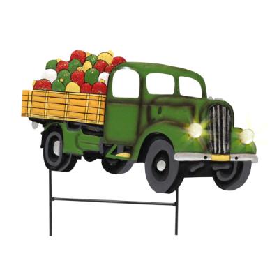 China CLASSIC Green Christmas Metal Truck Shaped Yard Stake for sale