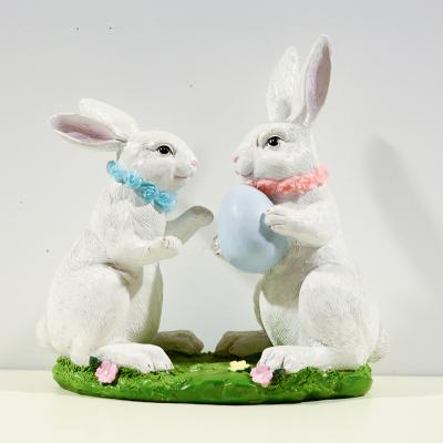 China Outdoor Resin Bunny Table Home or Garden Statues with Easter Egg, Rabbit Ornaments Easter Decor for Outdoor Table Garden for sale