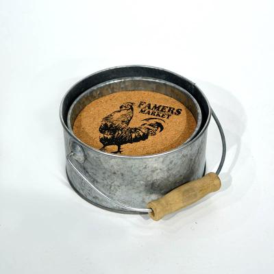 China Viable Farm Animal Around Serving Metal Cork Wood Coasters Set For Kitchen Decor for sale