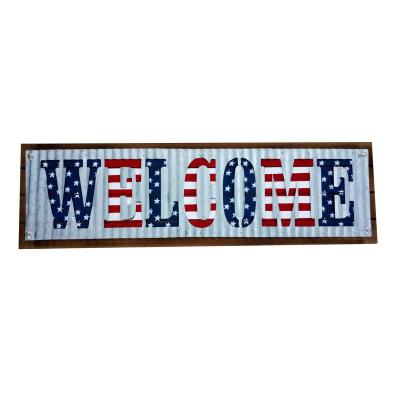 China American Independence Day 4th of July Welcome Sign Plaque Wall Plaque Wooden Style Home Decor for sale