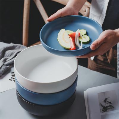 China Viable Tableware Korean Matte Gloss Style Appetizer Shallow Ceramic Salad Bowl for sale