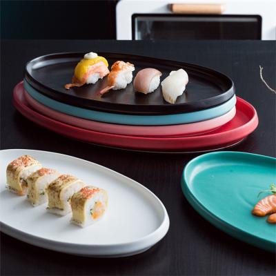 China Various Color Tableware Sustainable Promotion Oval Restaurant Used Cheap Porcelain Dessert Sushi Dish for sale