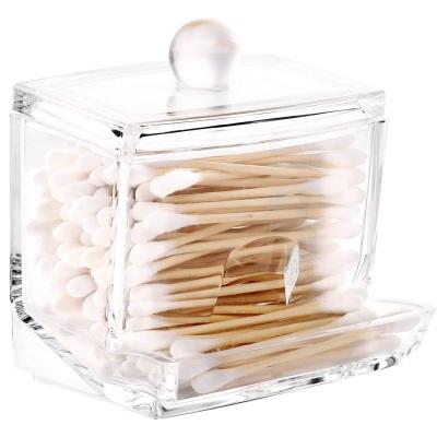 China Sustainable High Quality Transparent PS Cotton Pads Holder With Lid Acrylic Cosmetic Box for sale