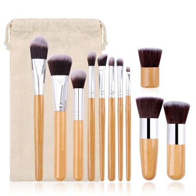 China Angular Blush Professional Makeup Brush Set 11pcs Orange Wooden Handle Cosmetics Make Up Tools Powder Contour Foundation Eyeshadow Brush for sale