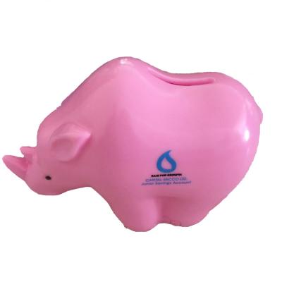 China Custom Gift Rhinoceros Coin Bank Plastic Cute Animal Piggy Bank With Lock And Key Cute Piggy Bank for sale