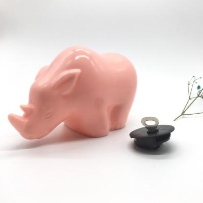 China Custom Gift Rhinoceros Coin Bank Plastic Cute Animal Piggy Bank With Lock And Key Cute Piggy Bank for sale