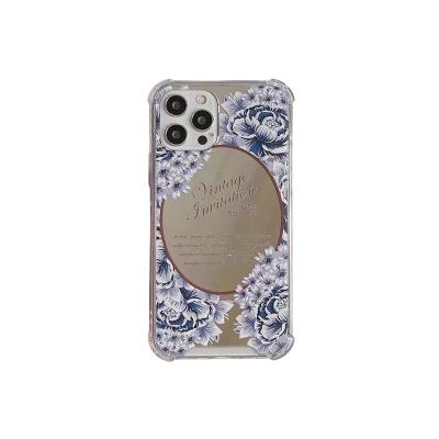 China wholesale custom Anti-fall mirror silver sketch flowers brand transparent clear aksesuar for iphone cover device shell phone case for sale