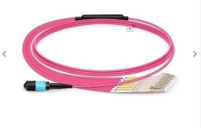 China 12 Fibers OM4 Multimode Fiber Cables , 50/125 MPO To LC Duplex Breakout Cable for sale