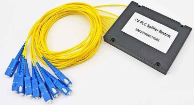 China FTTX FTTH Yellow Fiber Optic PLC Splitter 1x8 SC / UPC Connector Type for sale