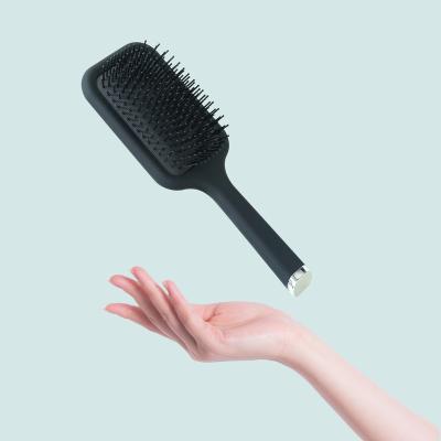 China For Home Use Baihe LOGO Smooth Black Rubber Finish Whole Cushion Hair Private Comb With Silver Metallic Handle Decor for sale