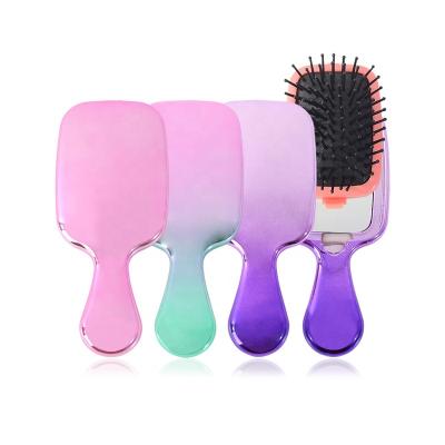 China For Baihe 2022 New Home Use Hair Brush Metallic Effect Product Small Size Children Hair Cushion Brush With Mirror Inside for sale