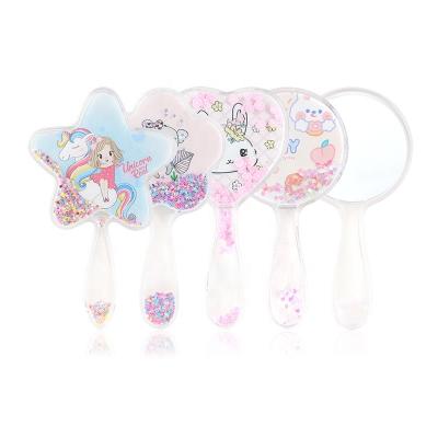 China Baihe Custom Cosmetic Tools Kids Use Travel Promotion Custom Design Portable Plastic Heart Glitter Frame Mirror for sale