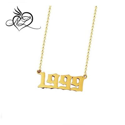 China FASHIONABLE Personalized Custom Jewelry Old English Number Necklaces Women Year 1991~1999 Birthday Gift for sale