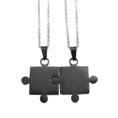 China Cute LOORDON Personalized Design Stainless Steel Simple Puzzle Shaped Couple Necklace Pendant for sale