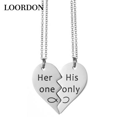 China CURRENT Fashion LOORDON Stainless Steel Its Her Only Couples Necklaces Split Broken Heart Valentine Gift Pendant for sale