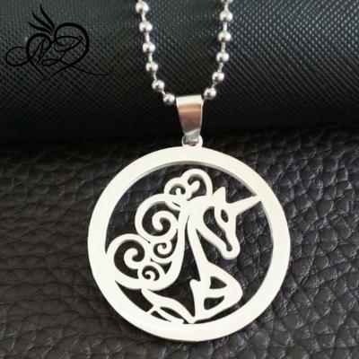 China New Trendy Fashion Lovely Round Stainless Steel Unicorn Pendant Necklace for sale