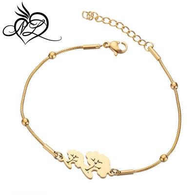 China TRENDY Stainless Steel Gold Plating Round Double Circle Snake Chain Trees Charms Bracelets for sale