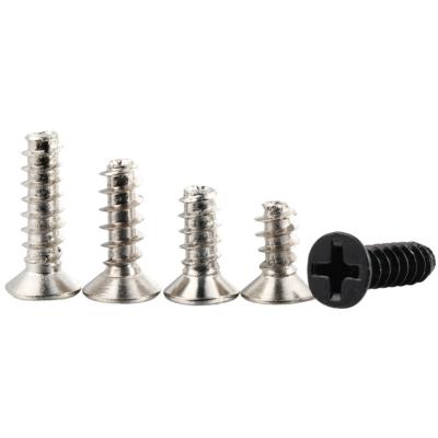 China Black Silver Flat Pan Ordinary Head Tapping Screw M1.2M3M4M5KB Cross Recessed Countersunk Head Flat Shank Tapping Screw for sale