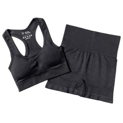 China Women Solid Color Breathable Gym Breathable Training Sets Adjustable Sports Bra And Workout Fitness Yoga Shorts Set for sale