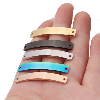 China FASHIONABLE Lettering Geometric Curved Stainless Steel Rectangle Band Shiny Pendant For Bracelet And Necklace for sale