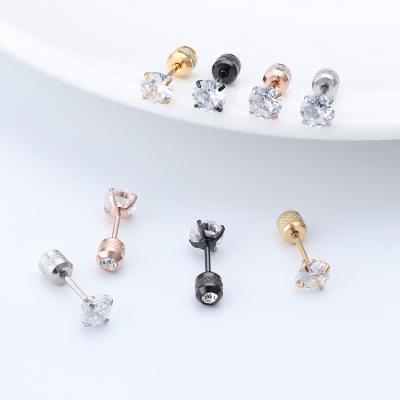 China FASHIONABLE Women Zircon Ear Stud Stainless Steel CZ Zircon Earrings Popular Double Sided Stud for sale