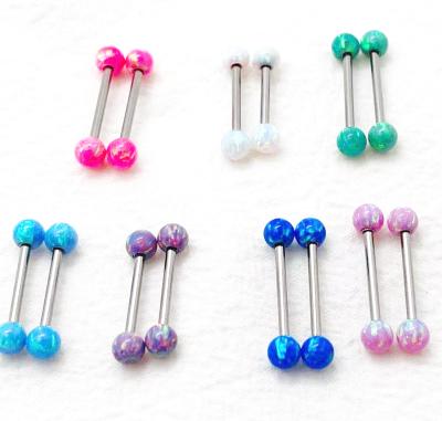 China High Quality Hot Selling External Stainless Steel Ao Bao Opal Barbell Tongue Ring Customed Screw 5mm Balls 14G 316l Stainless Steel for sale