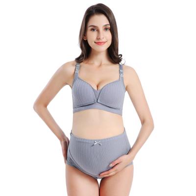 China Breathable Button Thin Section Double-opening Underwear Set Double-opening Thin Section Wire High-waist Bras Anti-Draining Maternity Nursing Set for sale