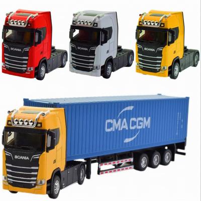 China Toy 1/36 Scale S730 Diecast Tractor With Container Semi-Trailer Pull Back Cars Sound Lights Diecast Model Truck Toys For Kids Boys Gifts for sale