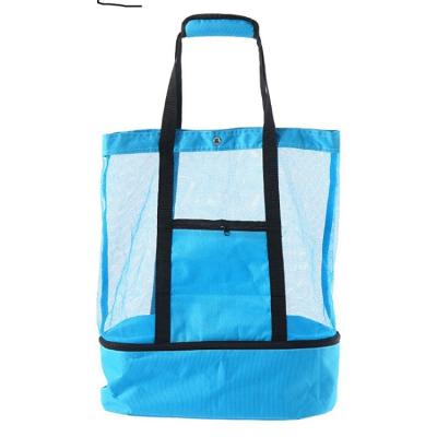 China Green Blue Polyester+mesh Polyester Mesh Beach Camping Ice Cooler Insulated Lunch Bag for sale