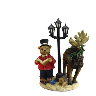 China Holiday Wholesale custom home outdoor office decoration resin doll bear reindeer scene decoration for sale