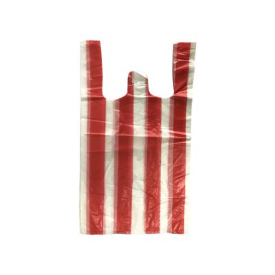 China Bulk Blue Stripe Recyclable Red White T Shirt Vest Plastic Bag for sale