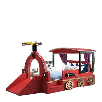 China Hot Selling Unique Red Pine and Birch Train Bed (Size) Adjustable with Slide and Safety Fence Children's Beds Wooden Kids Bed for sale