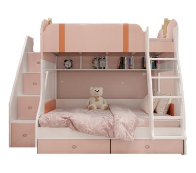 China (Other) European Style Adjustable Single Bunk Bed For Kids With Storage And Ladder Cabinets for sale