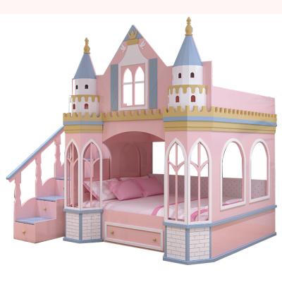 China Factory Direct Adjustable Cheap Price Kids Girl Bed European Pink Wooden Bunk Bed 1.5m Style Princess Castle Bed 1.5m For Kids for sale