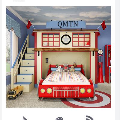 China Kid Furniture Modern Solid Wood Bunk Beds With Slide Red Color Cheap Beds For Boys Room for sale