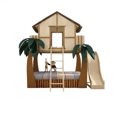 China With Cheap Storage Girls Bedroom Wooden Tree Bunk Bed Factory Price House Shaped Slide Through Kids Bunk Bed for sale