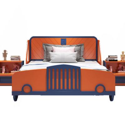 China New Design Car Racing Color Car Bed Modern Furniture Kids Bedroom Sets Orange Solid Wood Single Bed Modern Solid Wood Single Bed for sale