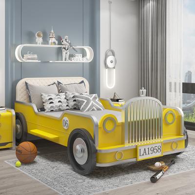 China (Size)Hot Sale Adjustable Single Yellow Racing Car Bed Kids Solid Wood Double Beds For Girls And Boys for sale