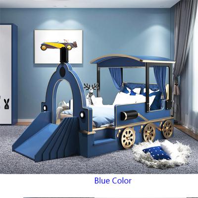 China Furniture Solid Wood Sample Provided Kids Frame Single Bed Solid Wood Color Children Car Beds Home Red And Blue Bed With Slide for sale