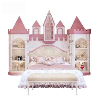 China Kids furniture camas de ninas girls single bed durable and stable white frame queen size leather solid wooden princess bed for sale