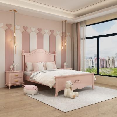 China Eco-friendly Materials Luxury Pink Princess Bedroom Furniture Kids Bed Modern Wooden Beds Bed Room Set Furniture for sale