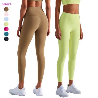 China New Breathable Colors Women No Front Seam Neon Yellow Compression Yoga Gym Pants High Waist Stretchy Soft Sporty Training Gaiters for sale