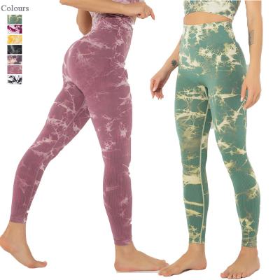 China Women Breathable High Elasticity Exercise Workout Yoga Tights Stretchy Ladies Jogging Fitness Sports Pants Tie Up Seamless Dye Gym Gaiters for sale