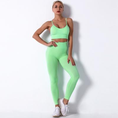 China Yoga Wear Ins Style Breathable Hot Seamless 2 Pieces Lightly Ties Bra And Leggings Full Length Workout Sets For Women for sale