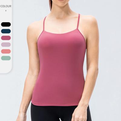 China Plus Size Women Gym Wear Yoga Active Thin Strap Vest QUICK DRY Criss Cross Singlet Padded Cami Soft Stretchy Tank Tops for sale