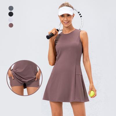 China Dress Plus Size Women Athleisure Golf Tennis Dress With Pocket Fitness Tennis Routine Wear Set Sleeveless Dress And Shorts 2 Piece Set for sale