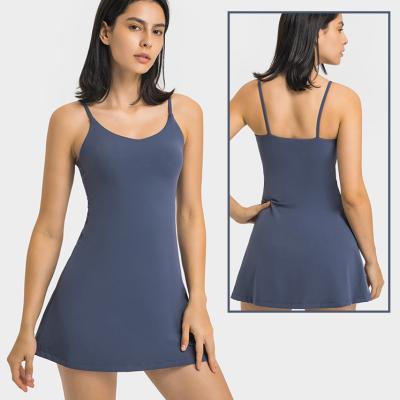 China Square 2022 breathable padded halter sexy singlets sports dresses with tennis skirt inner liner lightweight outer dress for sale